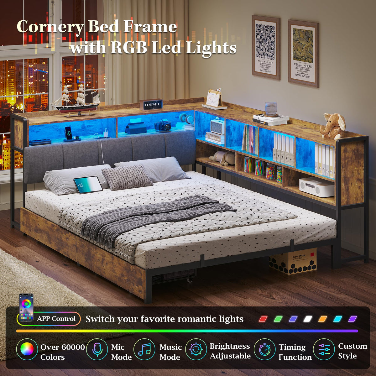 Full Size Corner Bed Frame with Storage and Drawers R466