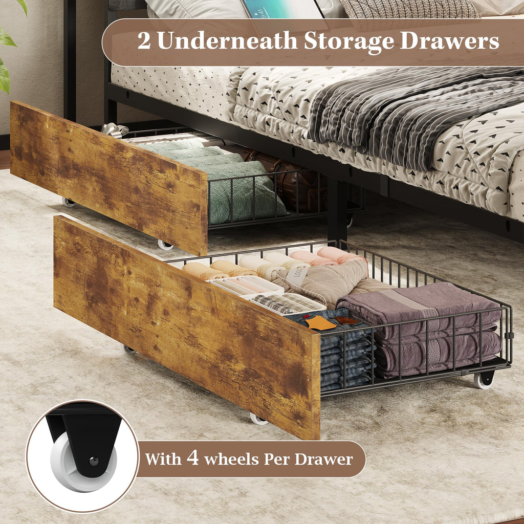 Full Size Corner Bed Frame with Storage and Drawers R466
